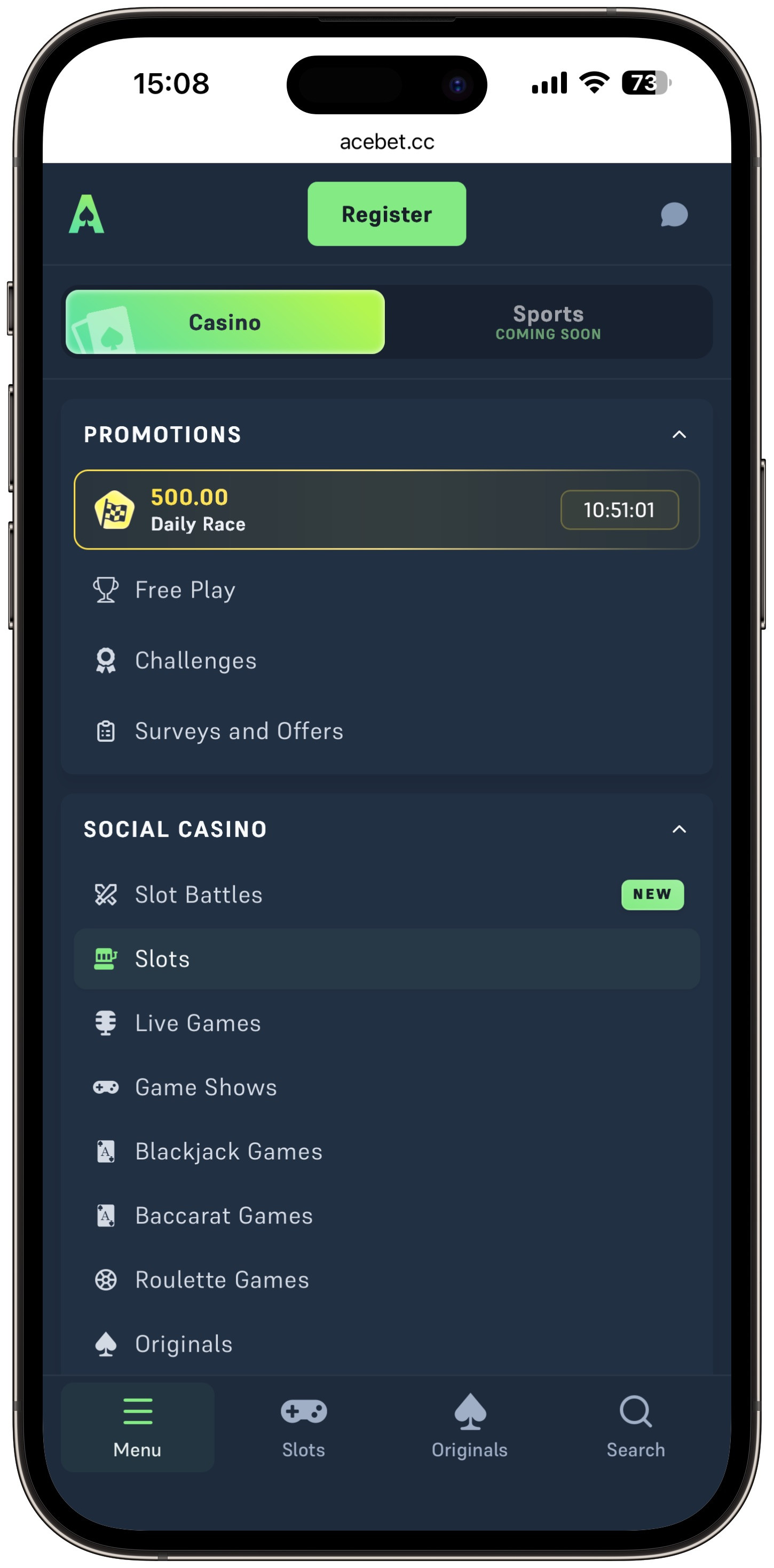 Acebet Menu