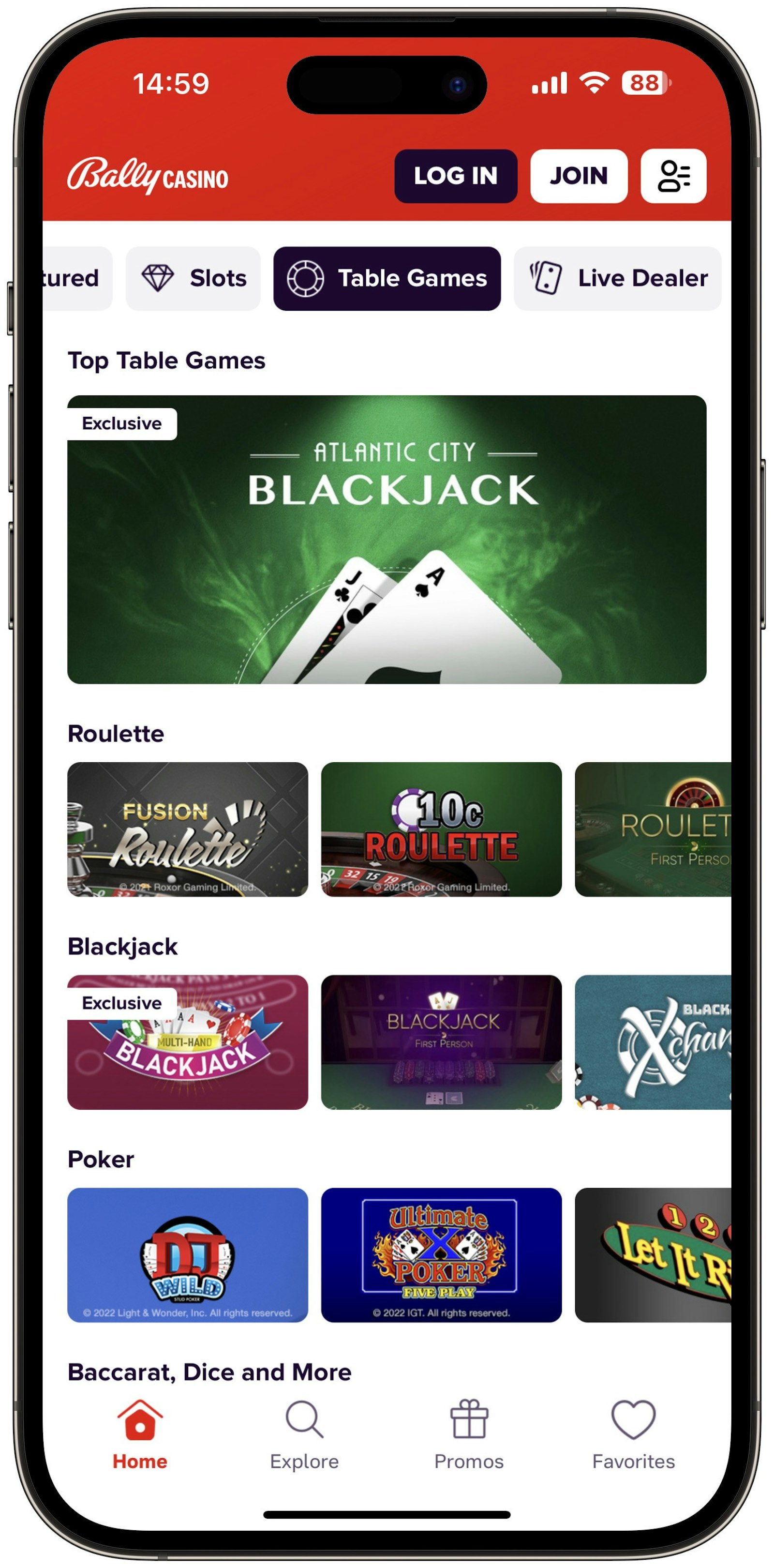 Bally Casino Table Games