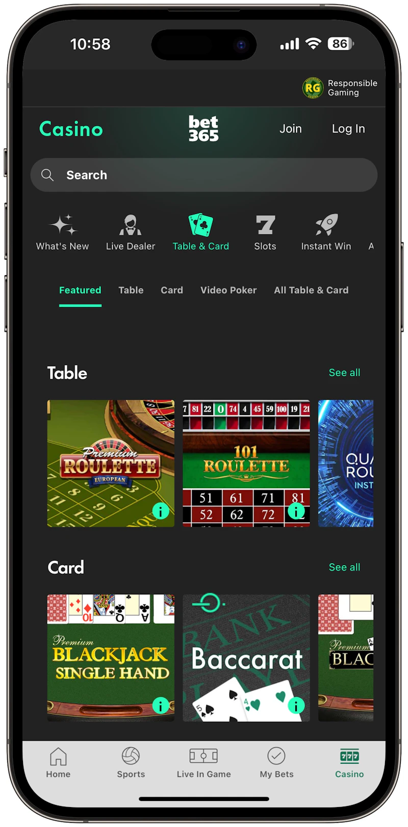 Bet365 Casino App UK Table Games: Variety and Fun