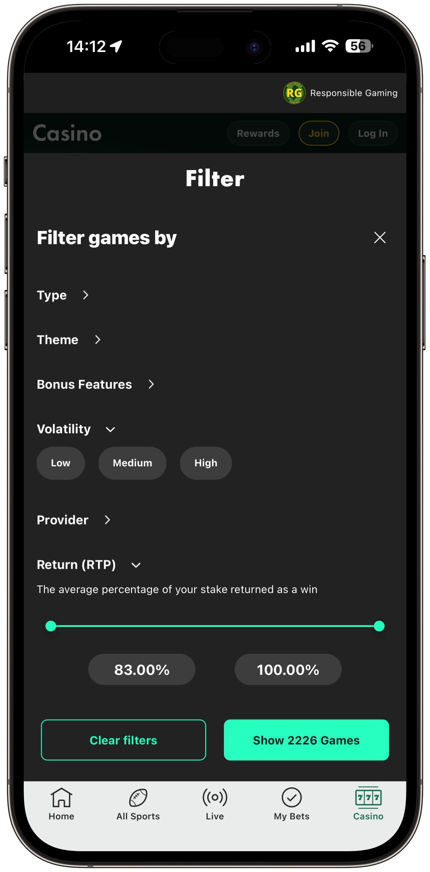 Bet365 Casino Game Filtering