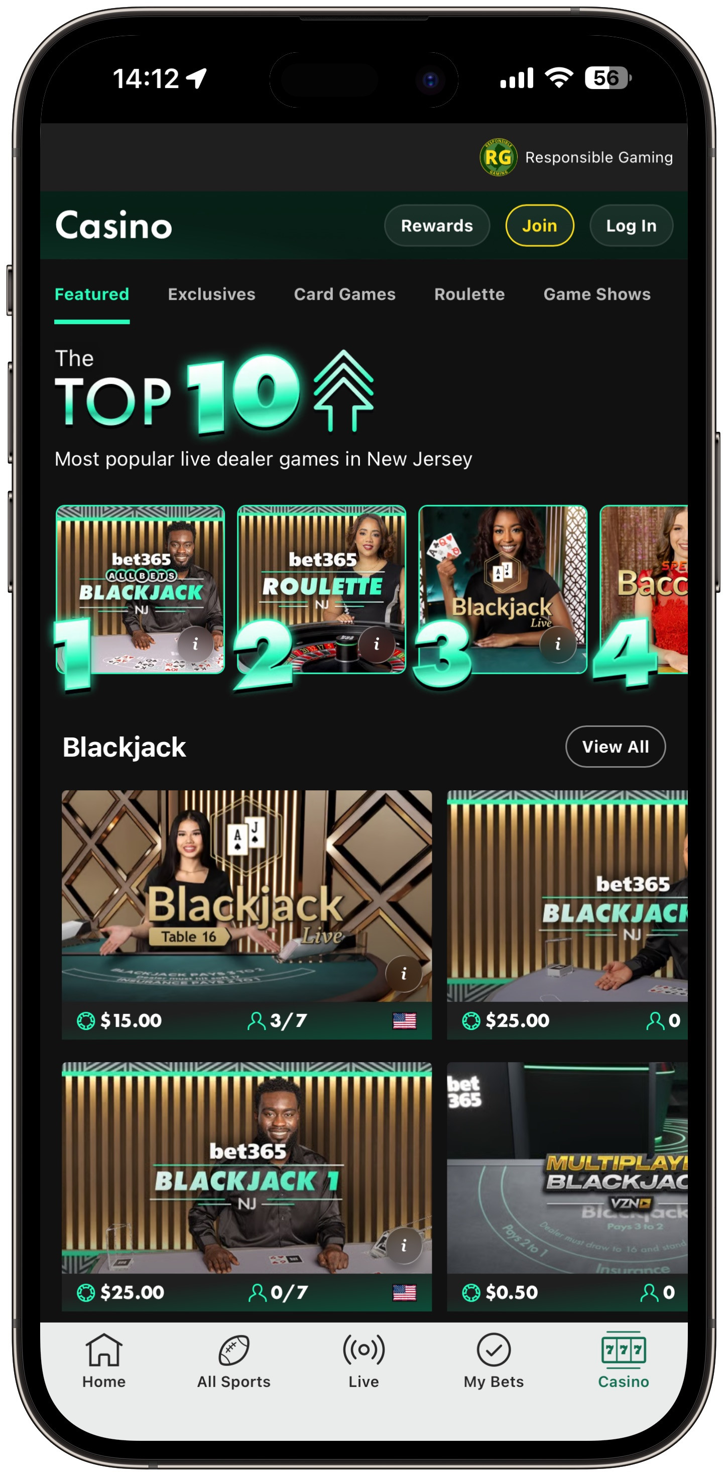Bet365 Casino NJ Live Dealers