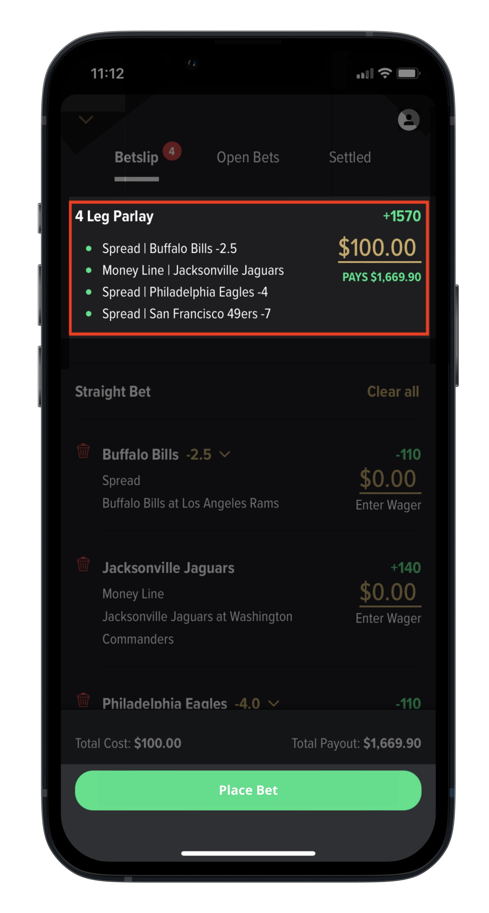 Caesars NFL Parlay Betslip