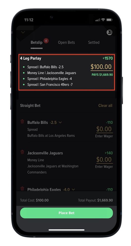 Caesars NFL Parlay Betslip