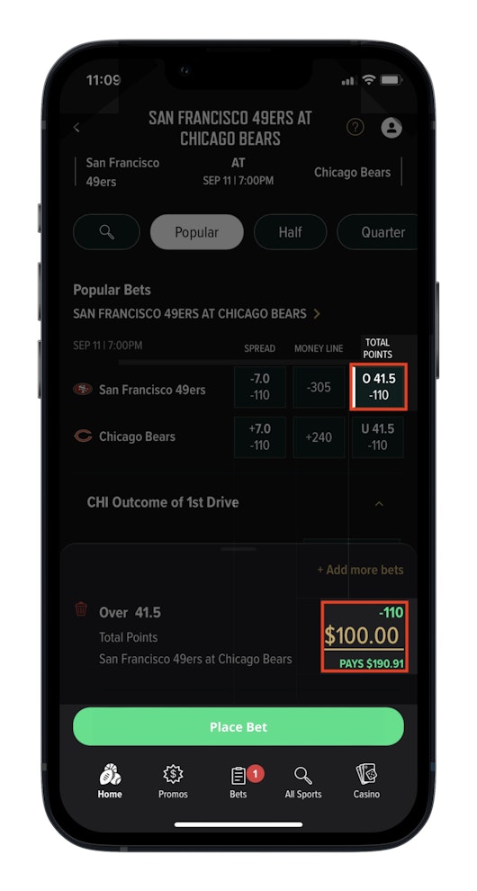 Caesars NFL Over/Under Bet