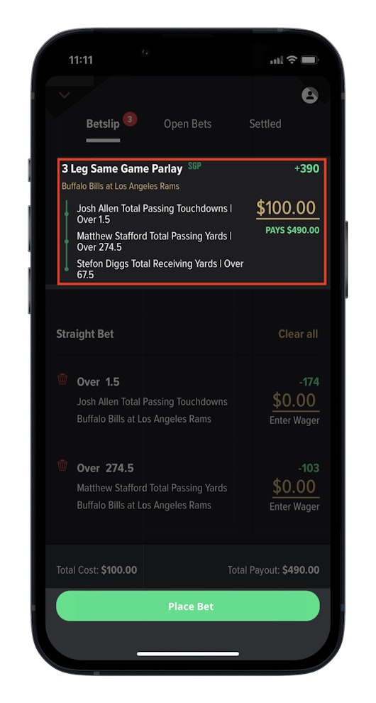 Caesars NFL SGP Betslip