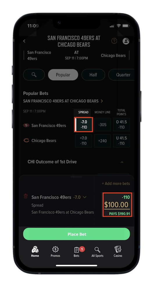 Caesars NFL Spread Bet