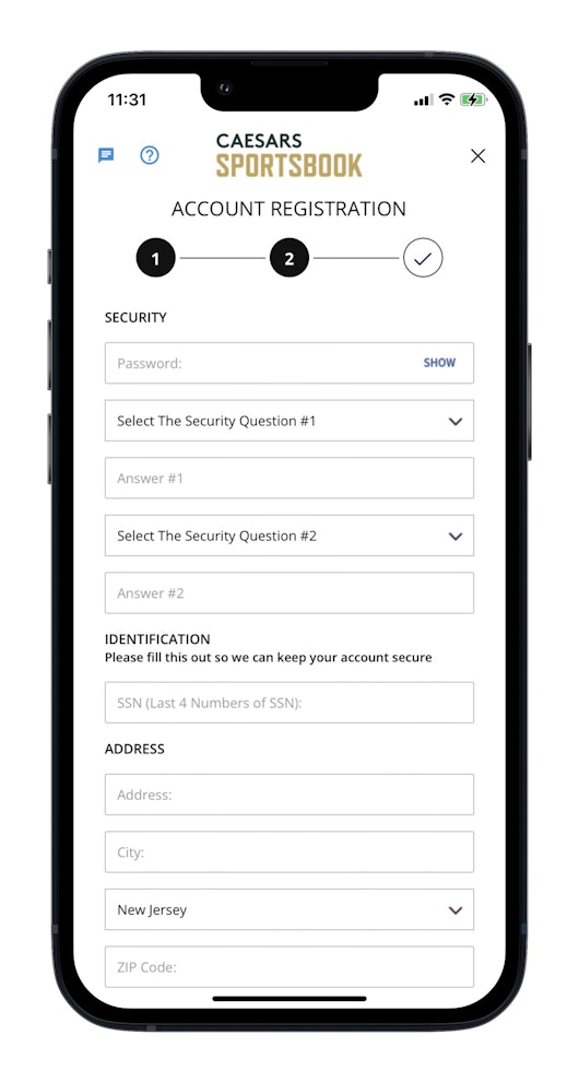 Caesars Sportsbook Account Registration Step 2