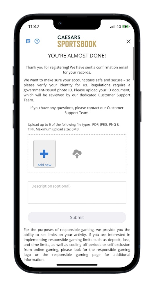 Caesars Sportsbook Account Registration Step 3