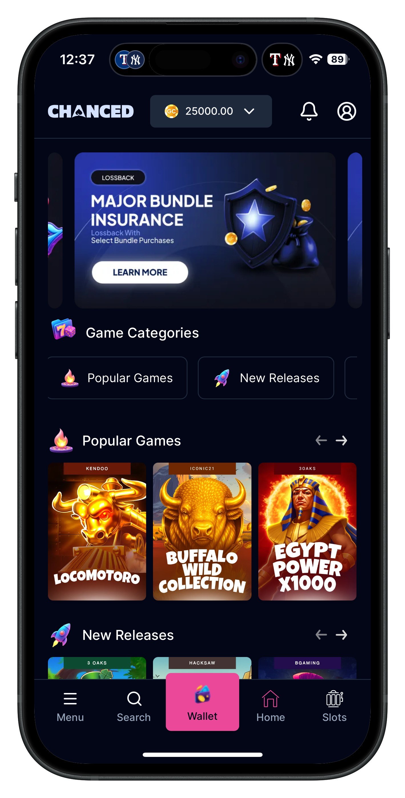 Chanced Casino App Home