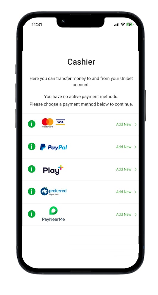 Choose a betting payment method