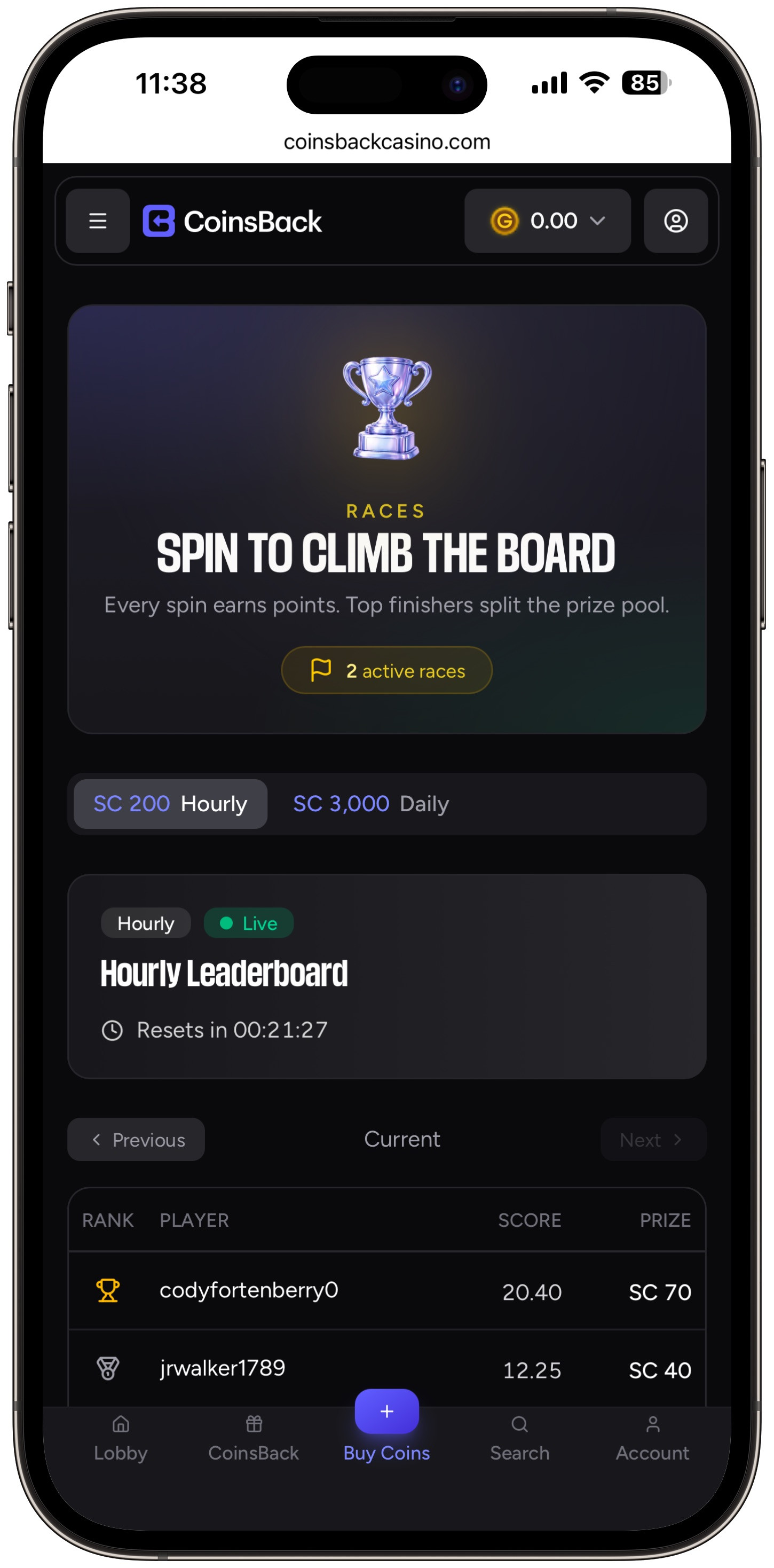 Coins Back Casino Races