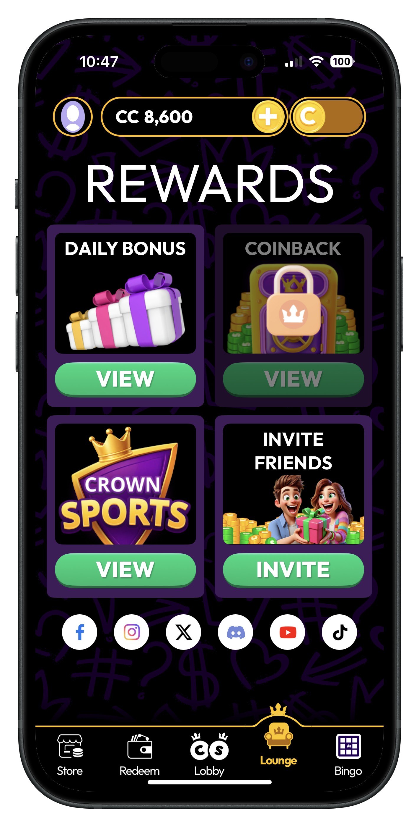 Crown Coins Casino App Lounge