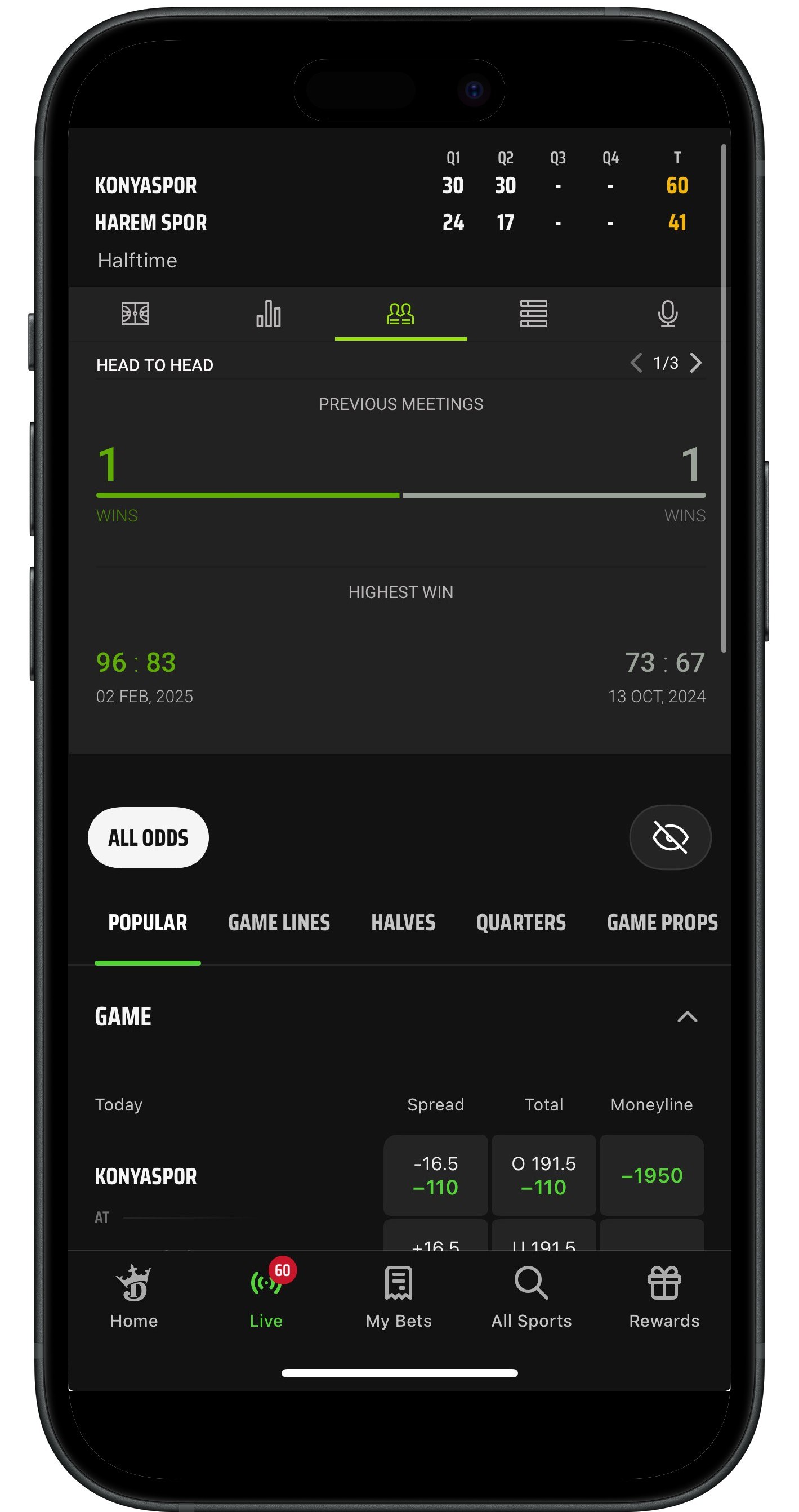 DraftKings Live Basketball Stats