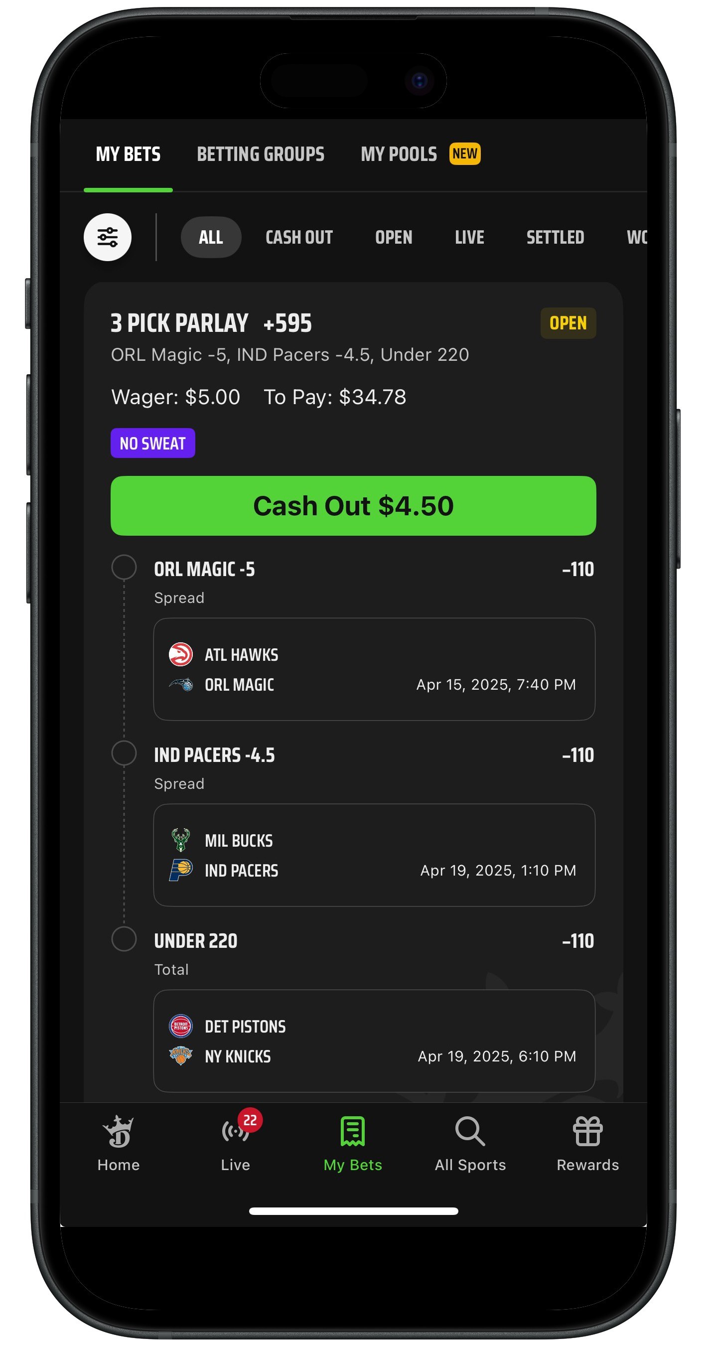 DraftKings Parlay Cash Out