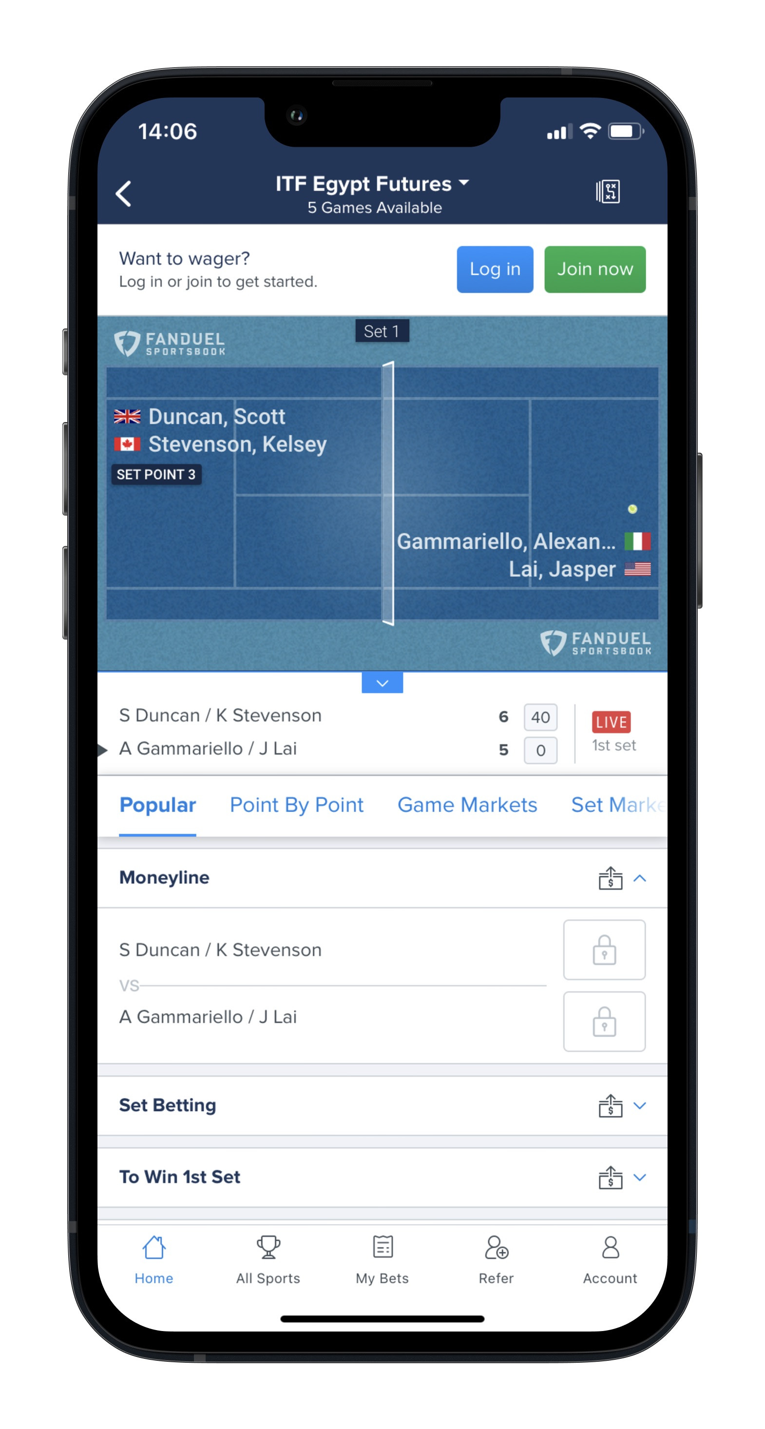 Fanduel Sportsbook Live Tennis Betting