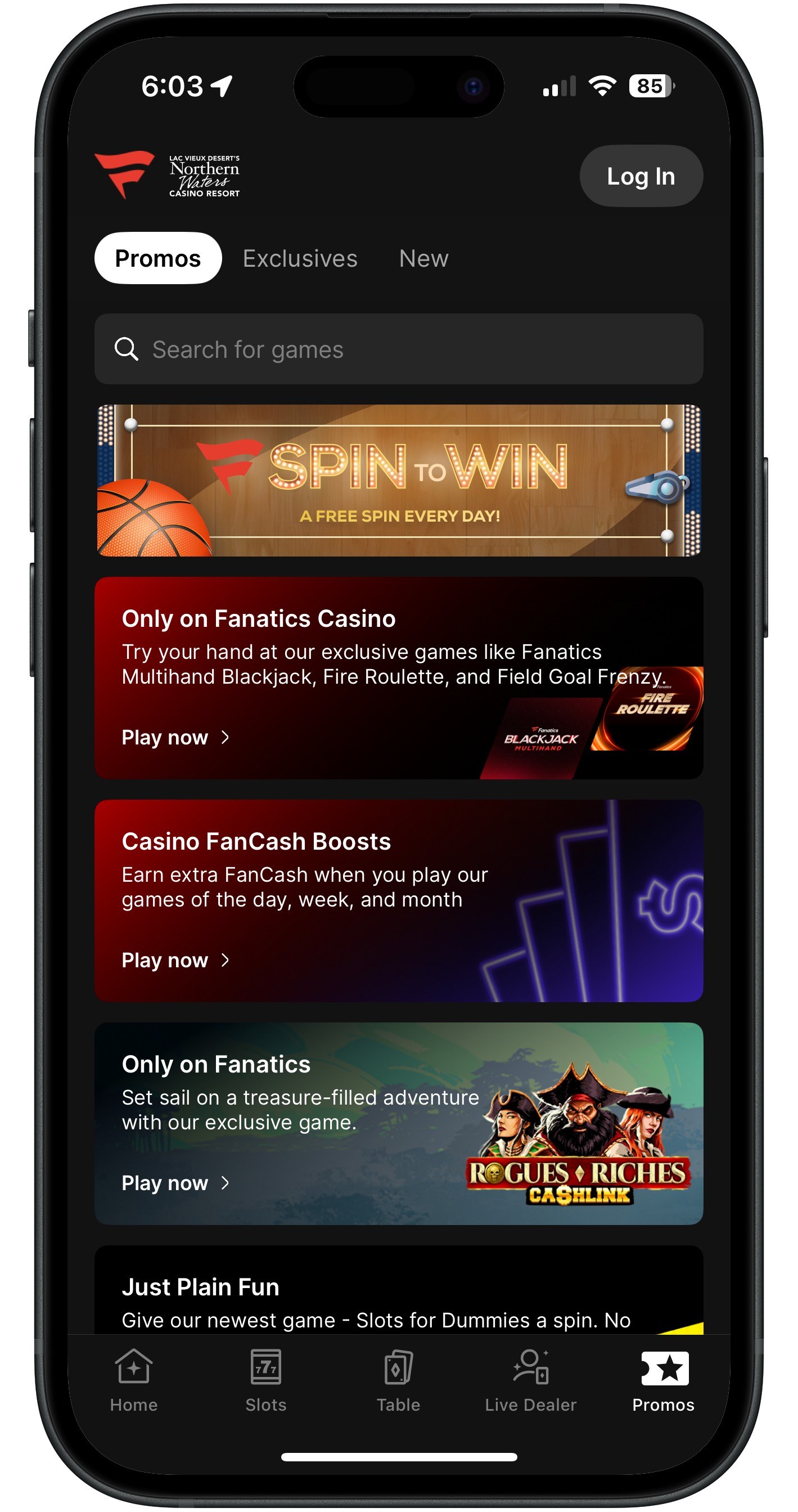 Fanatics Casino Promos Tab