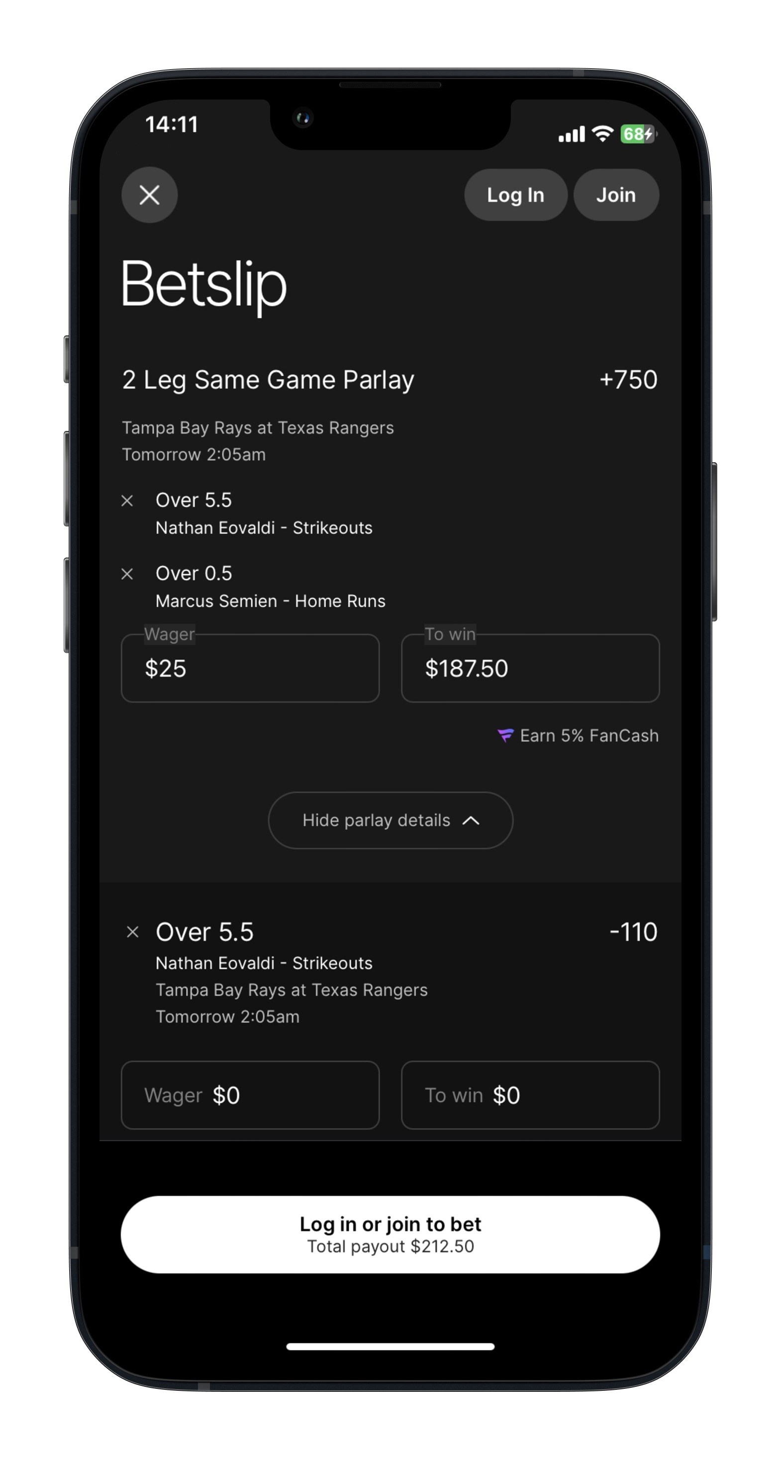 Fanatics Sportsbook Bet Slip