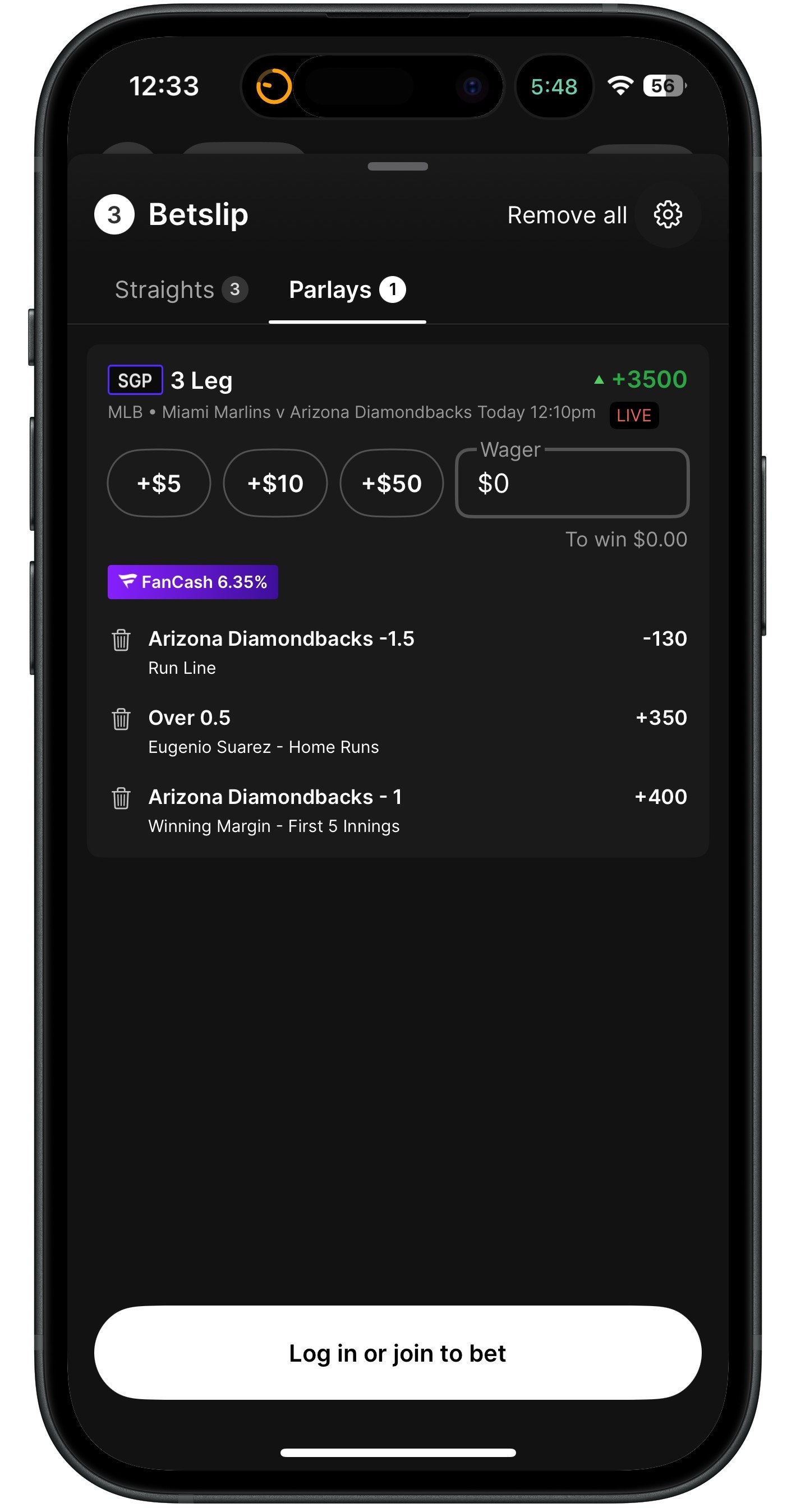 Fanatics Sportsbook Live SGP