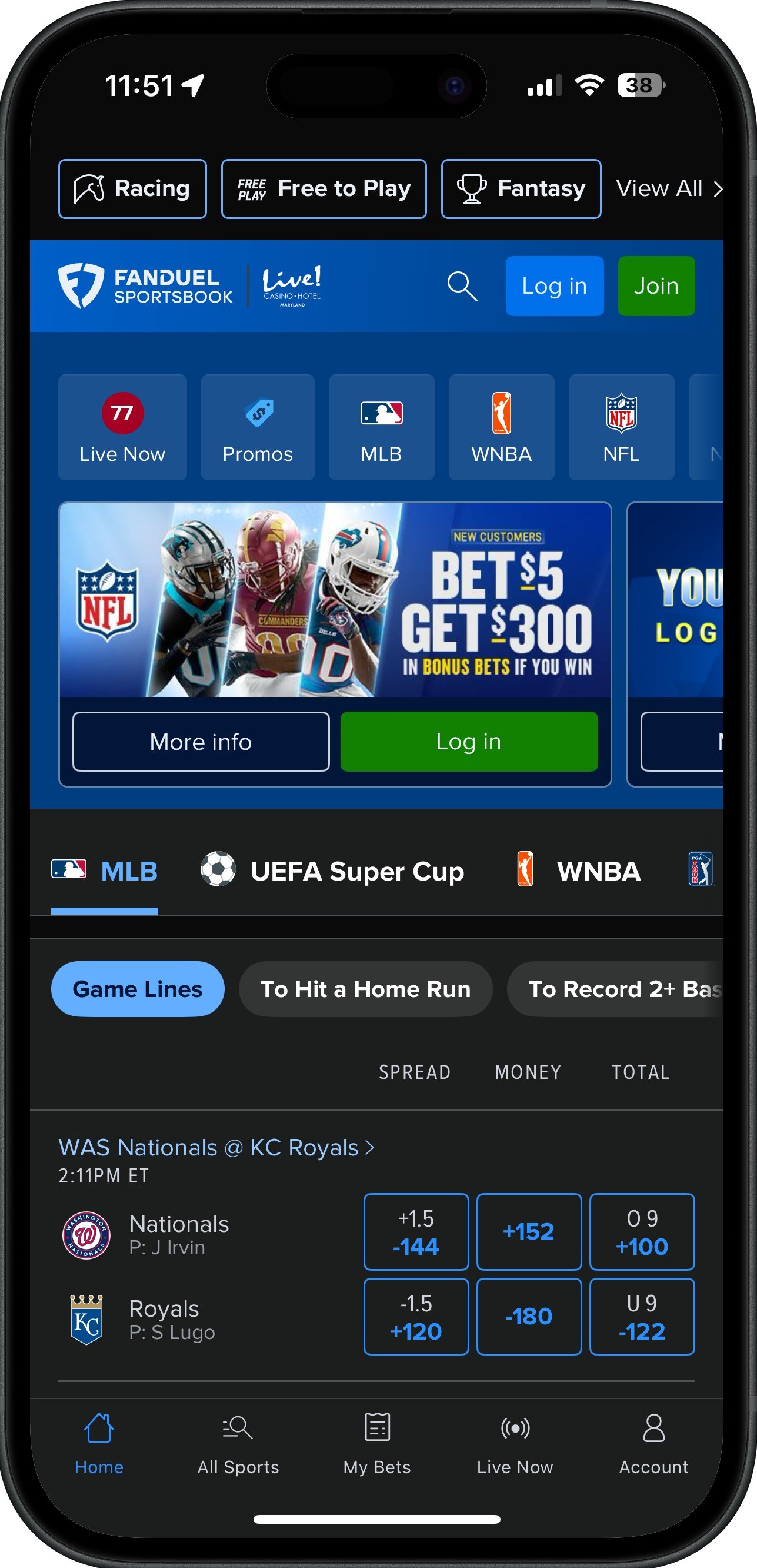FanDuel Sportsbook App Home 2025