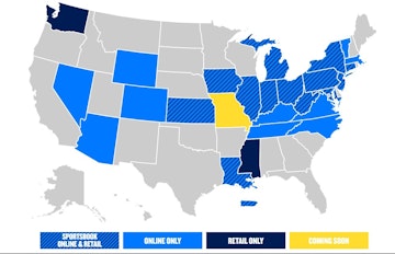 Fanduel legal states map 2025