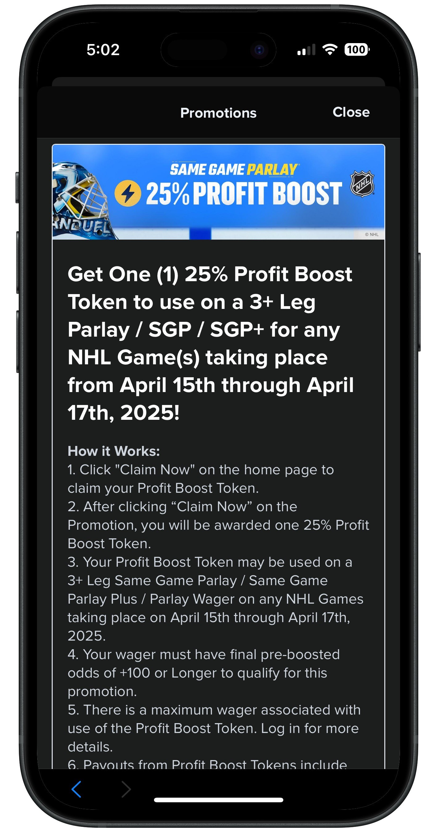 FanDuel NHL Parlay Boost