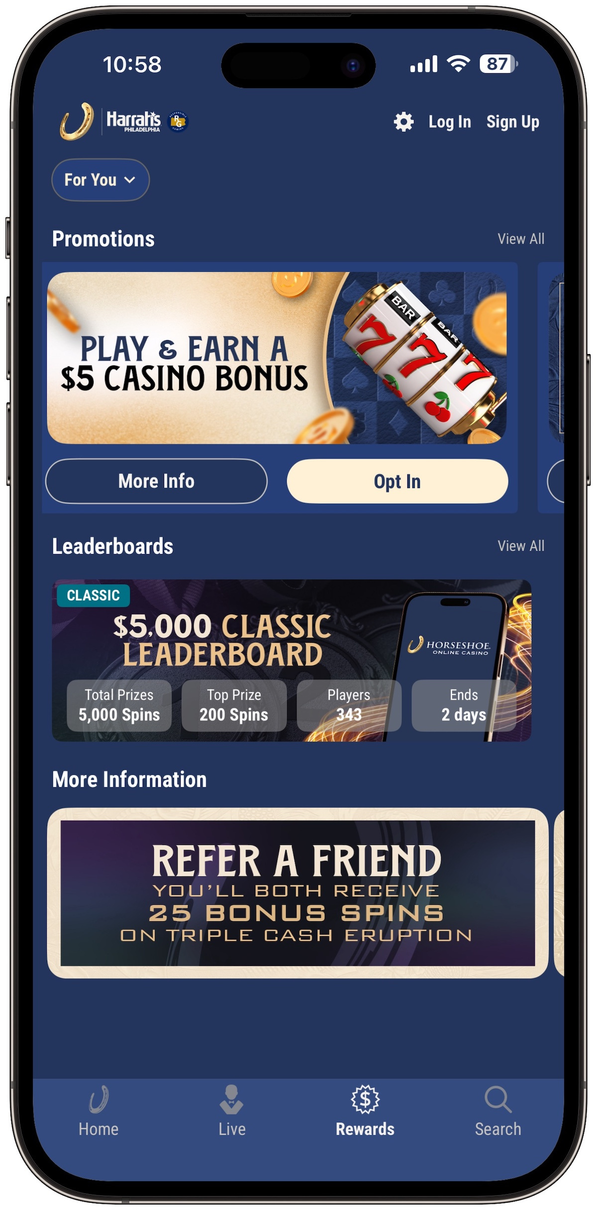 Horseshoe Online Casino Rewards