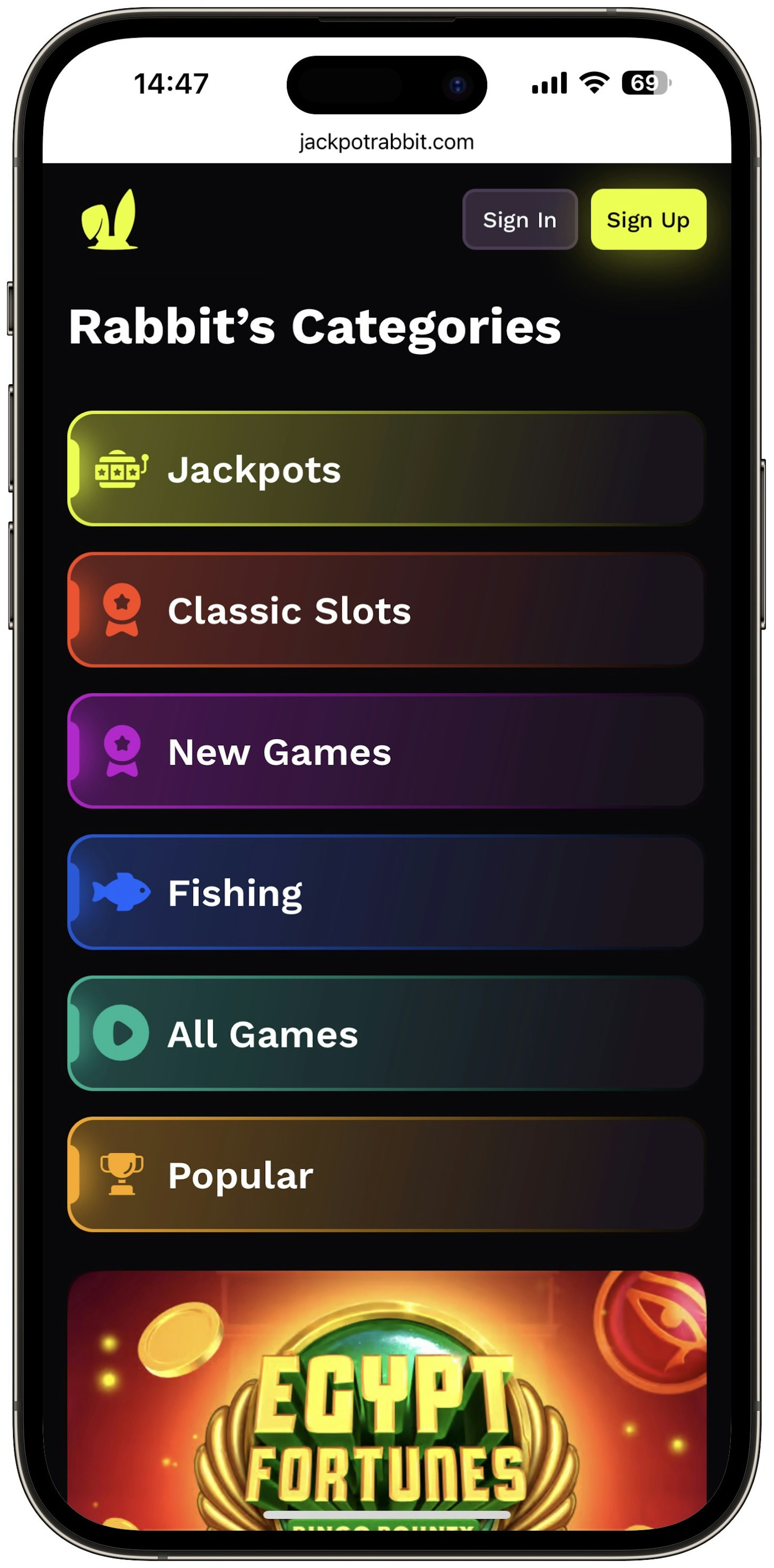 Jackpotrabbit Categories