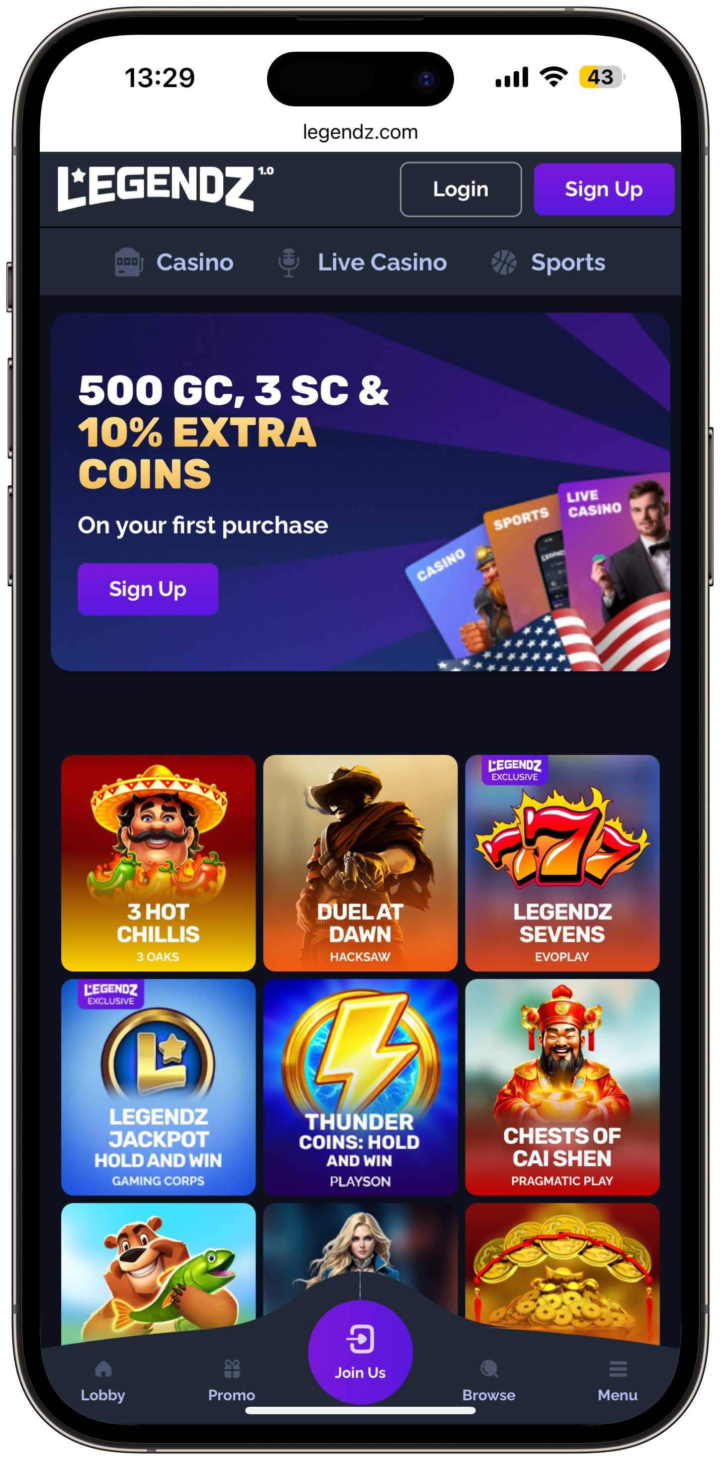 Legendz Casino Lobby