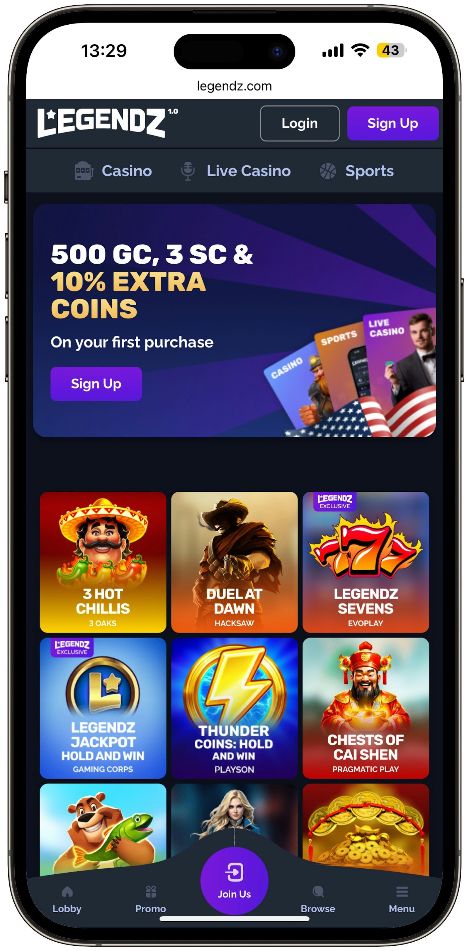 Legendz Casino Lobby