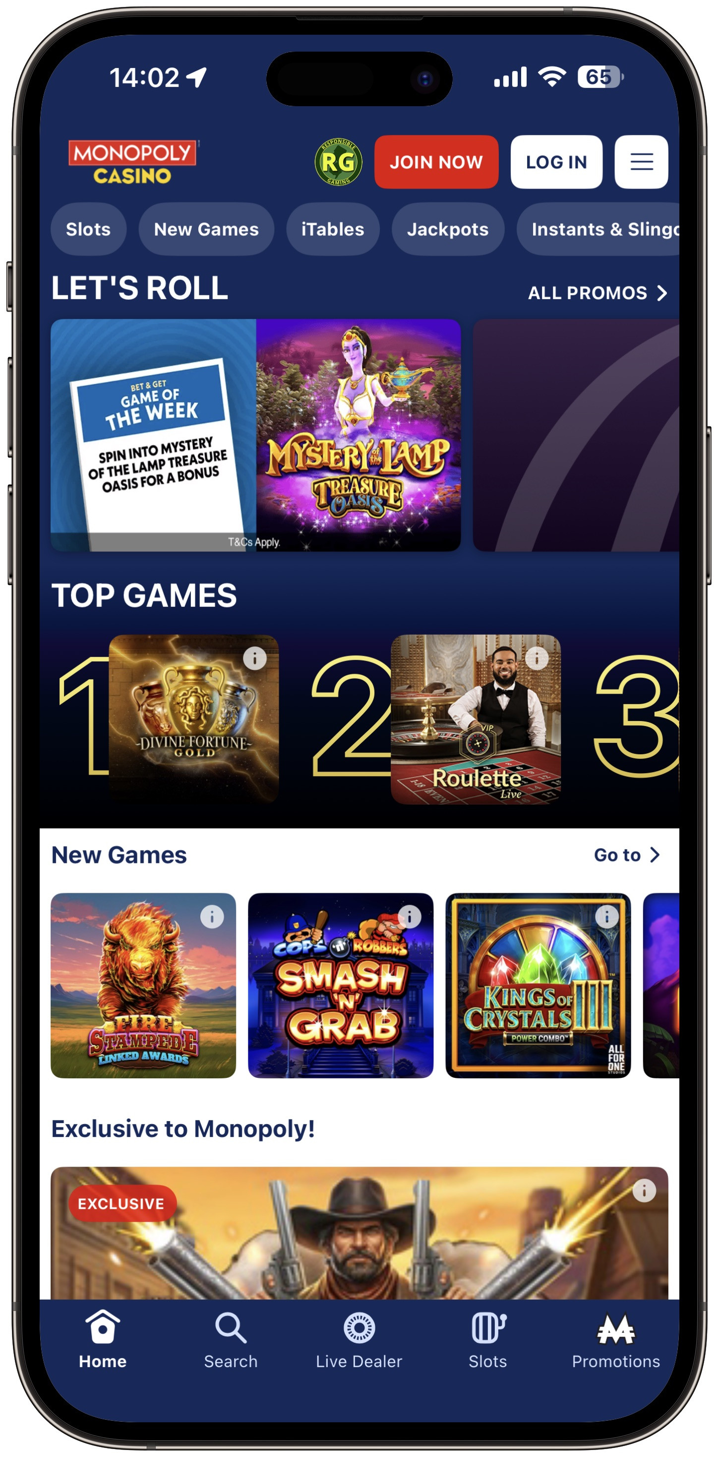 Monopoly Casino App Lobby