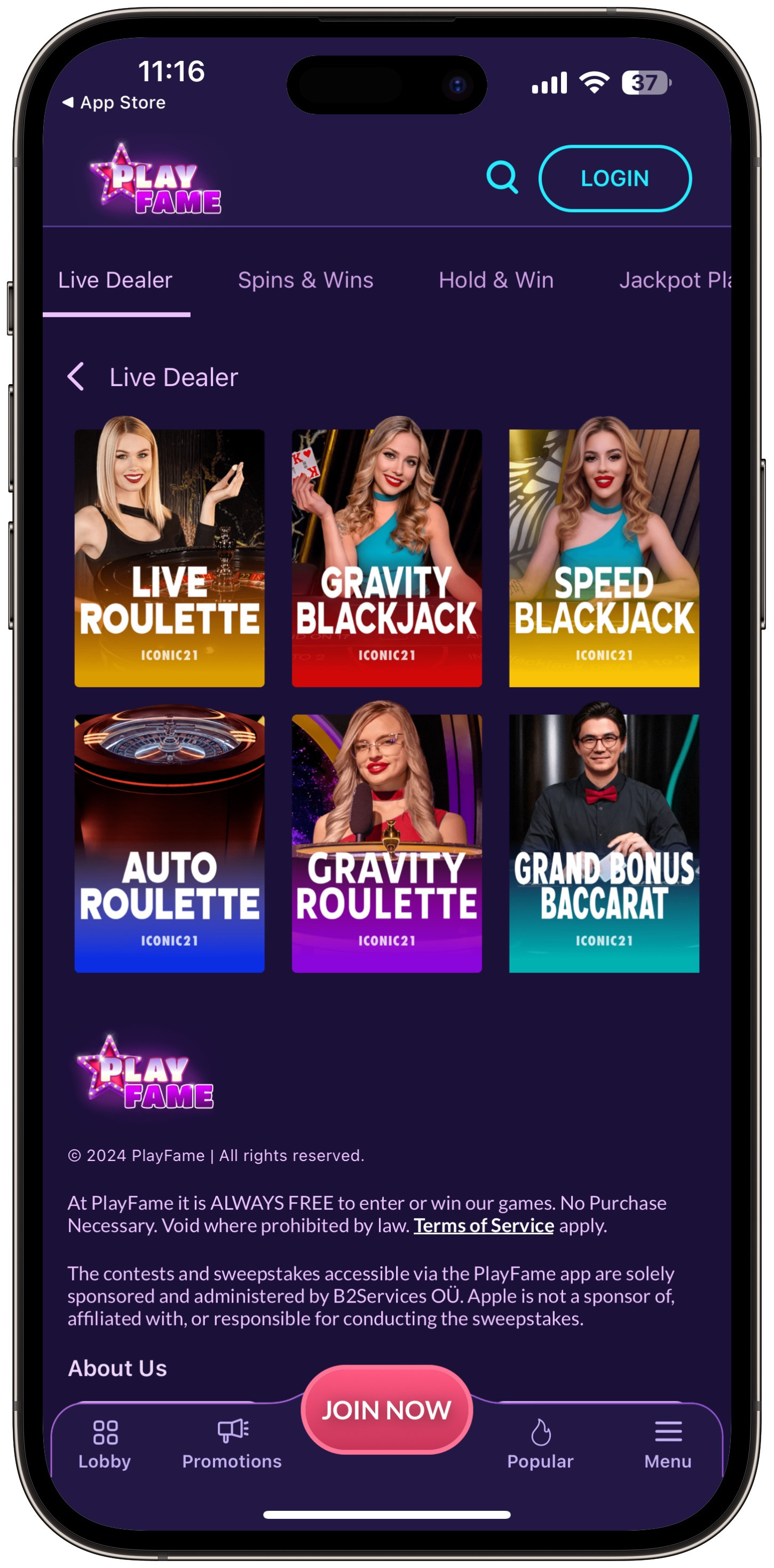 Playfame Live Dealer