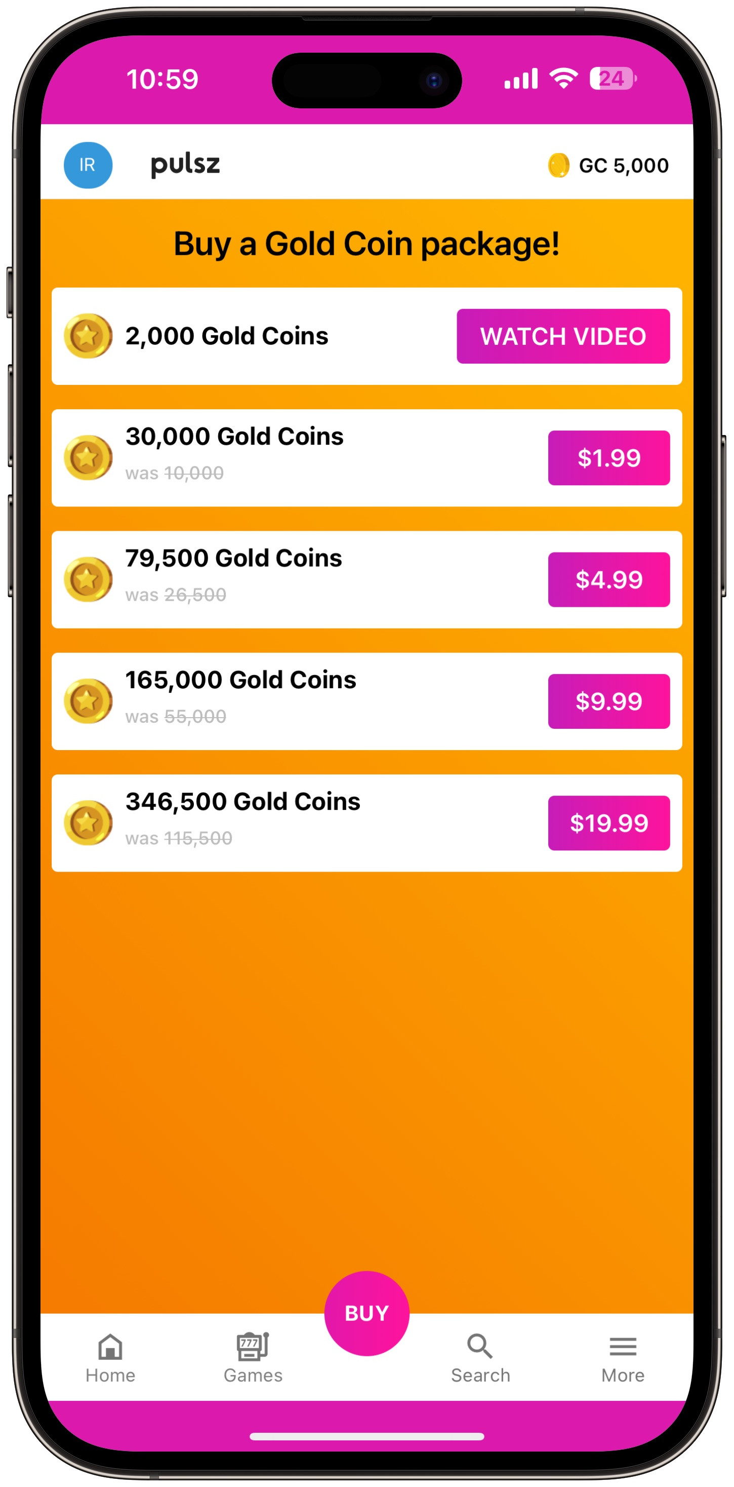 Pulsz Gold Coin Packages