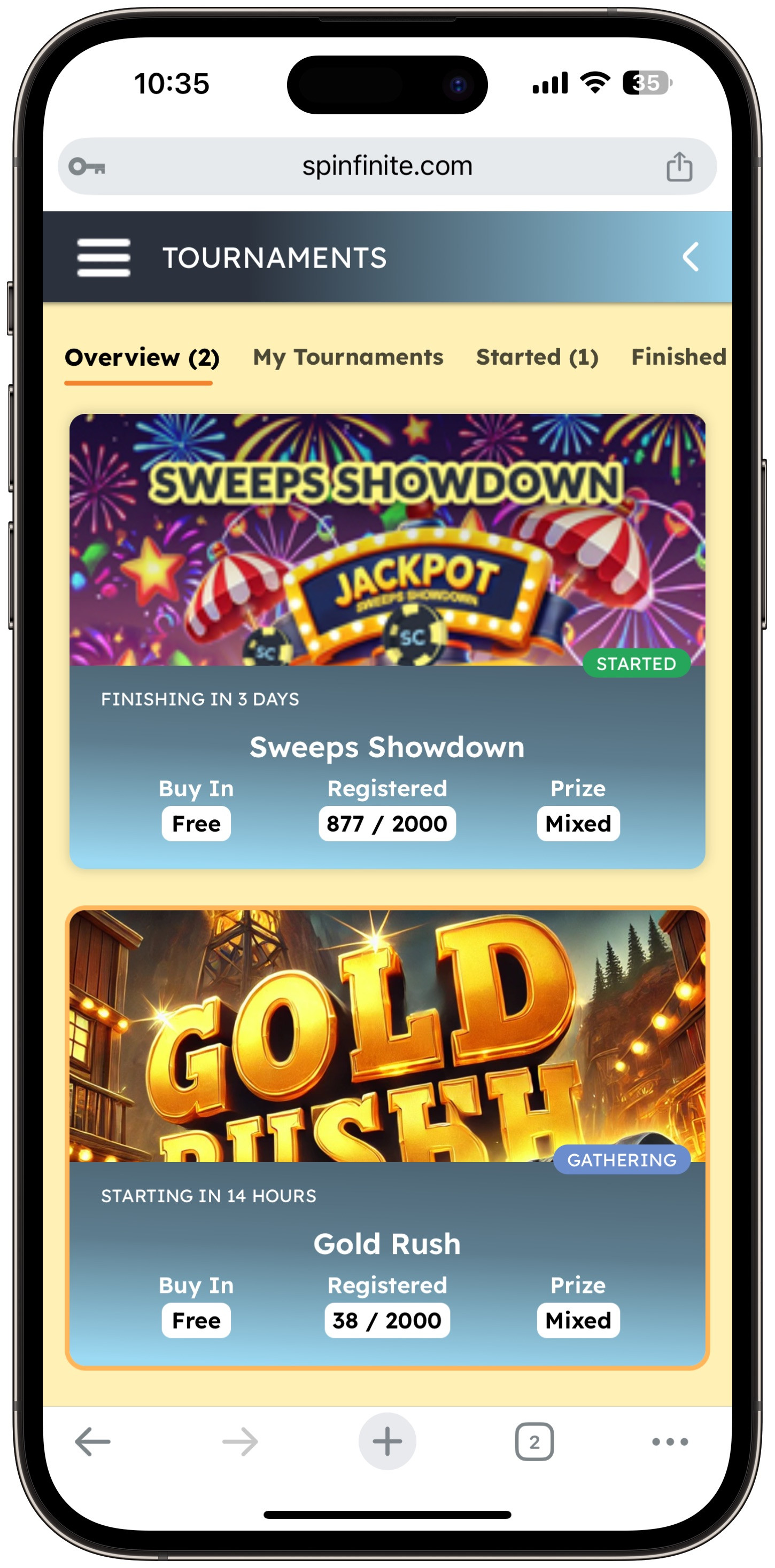 Spinfinite Tournaments