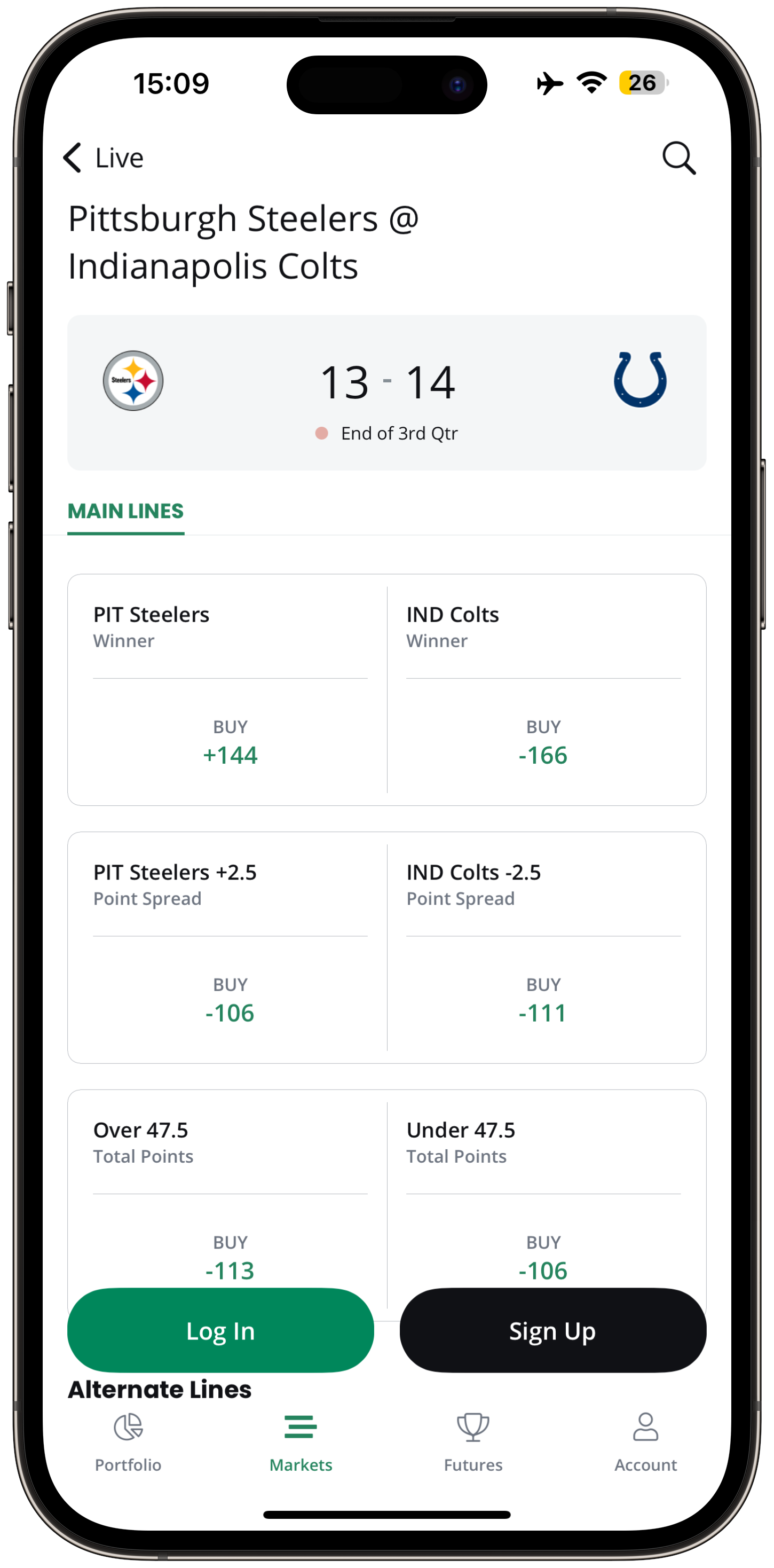 Sporttrade NFL Markets