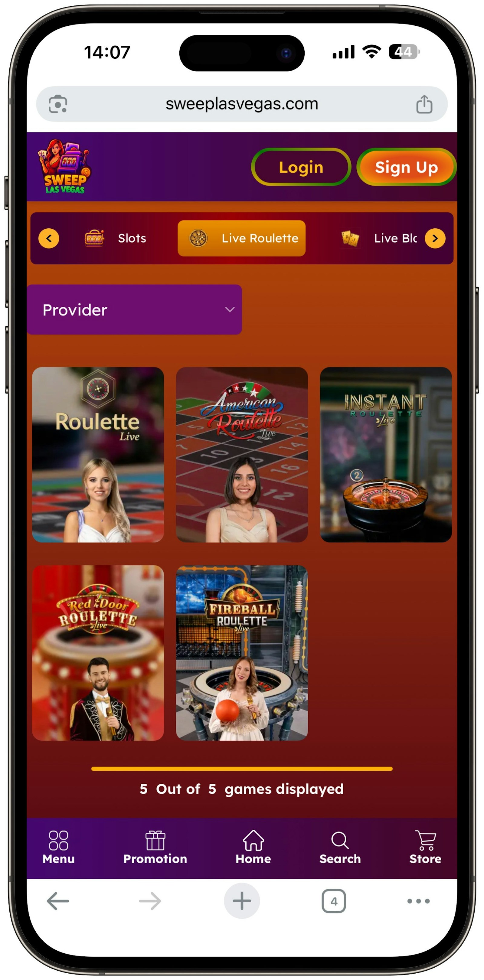 Sweep Las Vegas Live Roulette