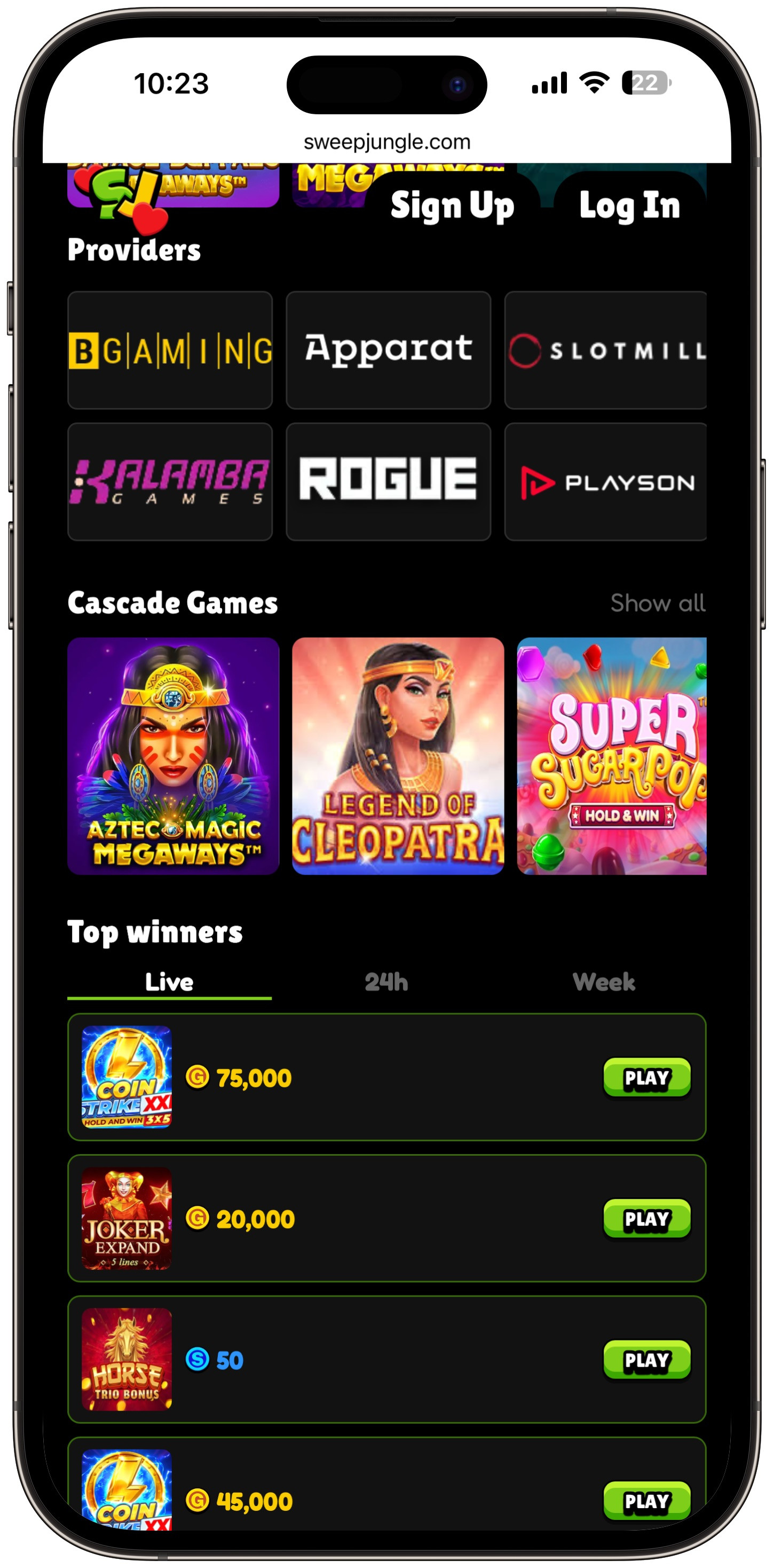 Sweepjungle Game Providers