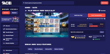 Ace slot pre play menu