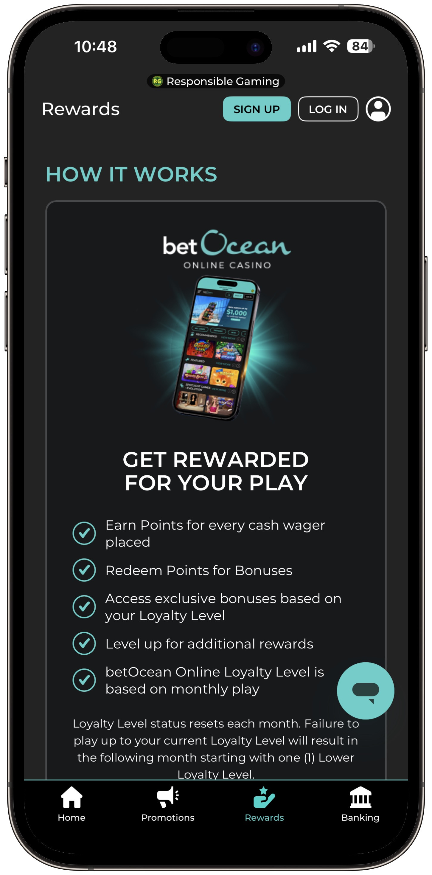 betOcean Online Casino Rewards