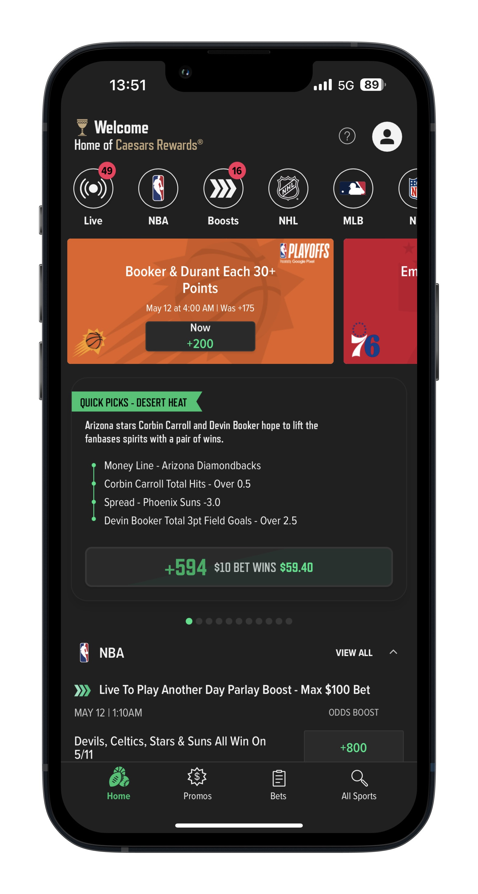 Caesars Sportsbook App Screenshot Mockup