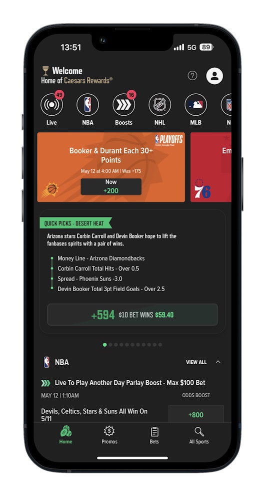 Caesars Sportsbook App Screenshot Mockup