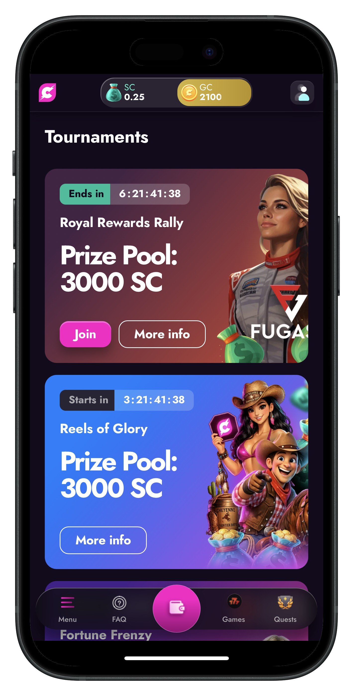 Cashoomo App Tournaments