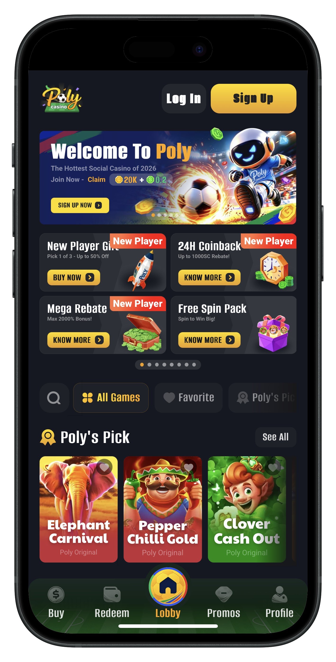 Poly Casino App Home