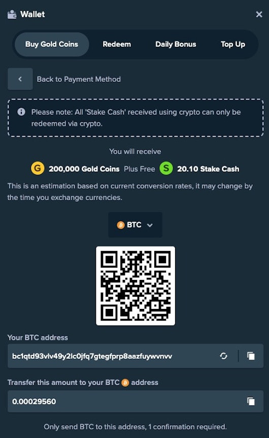 Stake US Casino How to Buy Coins Step 3