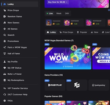 WOW Vegas Casino Desktop Nav Menu